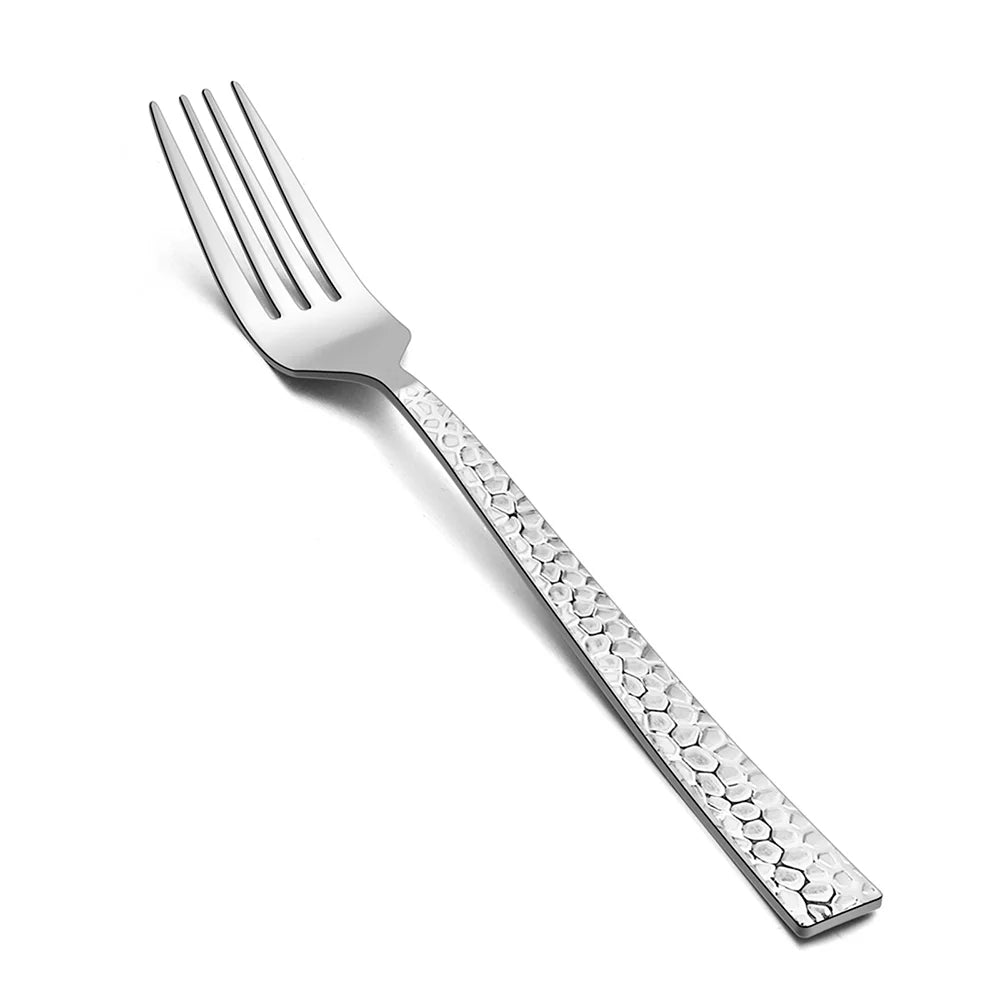 VeSteel 12-Piece Stainless Steel Hammered Dinner Forks Set, Salad Flatware Forks for Home - 7.9 inches