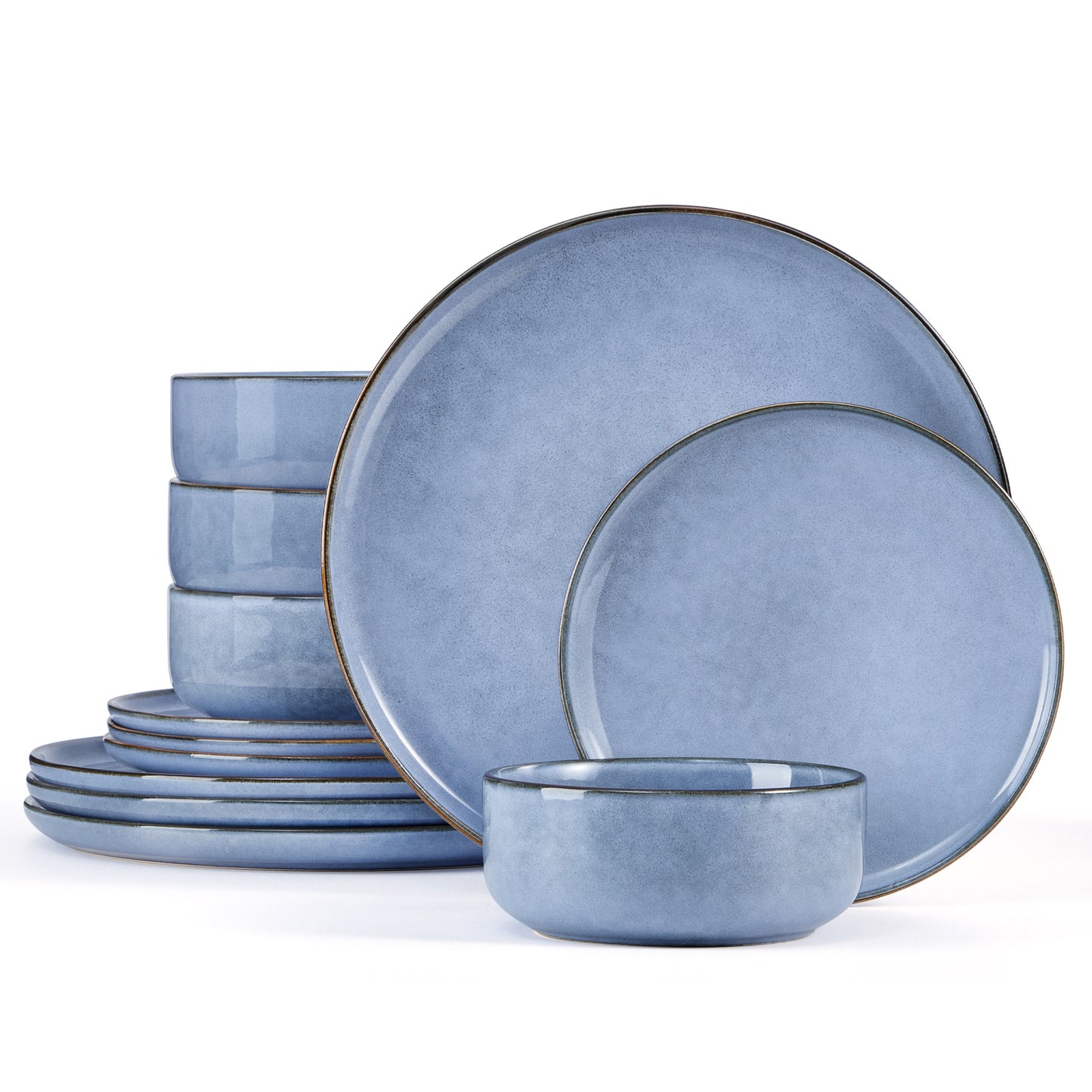 Onader 12 Piece Dinnerware Sets, Plates and Bowls Set for 4, Handmade Stoneware Dishes Sets for Home Restaurant, Dishwasher & Microwave Safe - Gray Blue