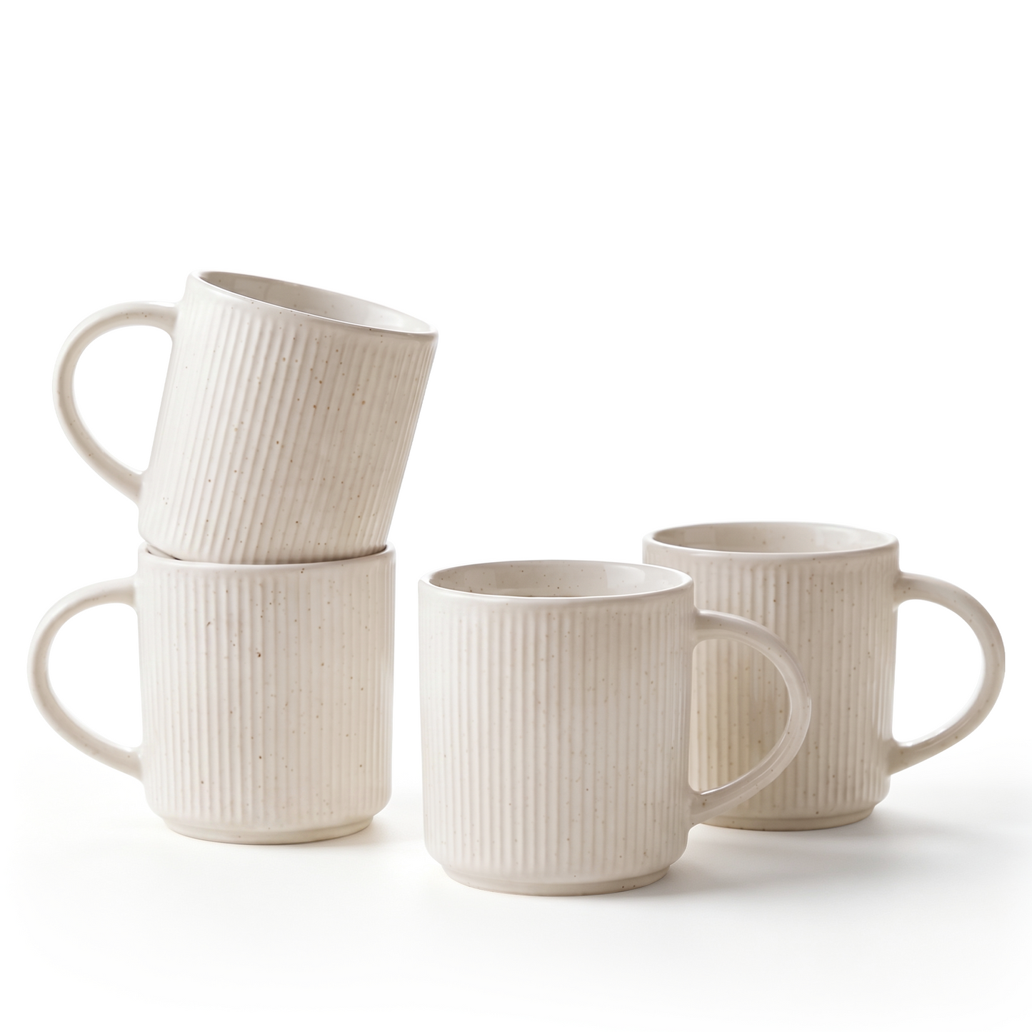 Onader 4-Pieces Coffee Mugs Set, Water Cups with Large Handle, 12 oz Ceramic Mugs Suitable for Tea Milk Latte, Stain-Resistant & Microwave Safe, Speckle White