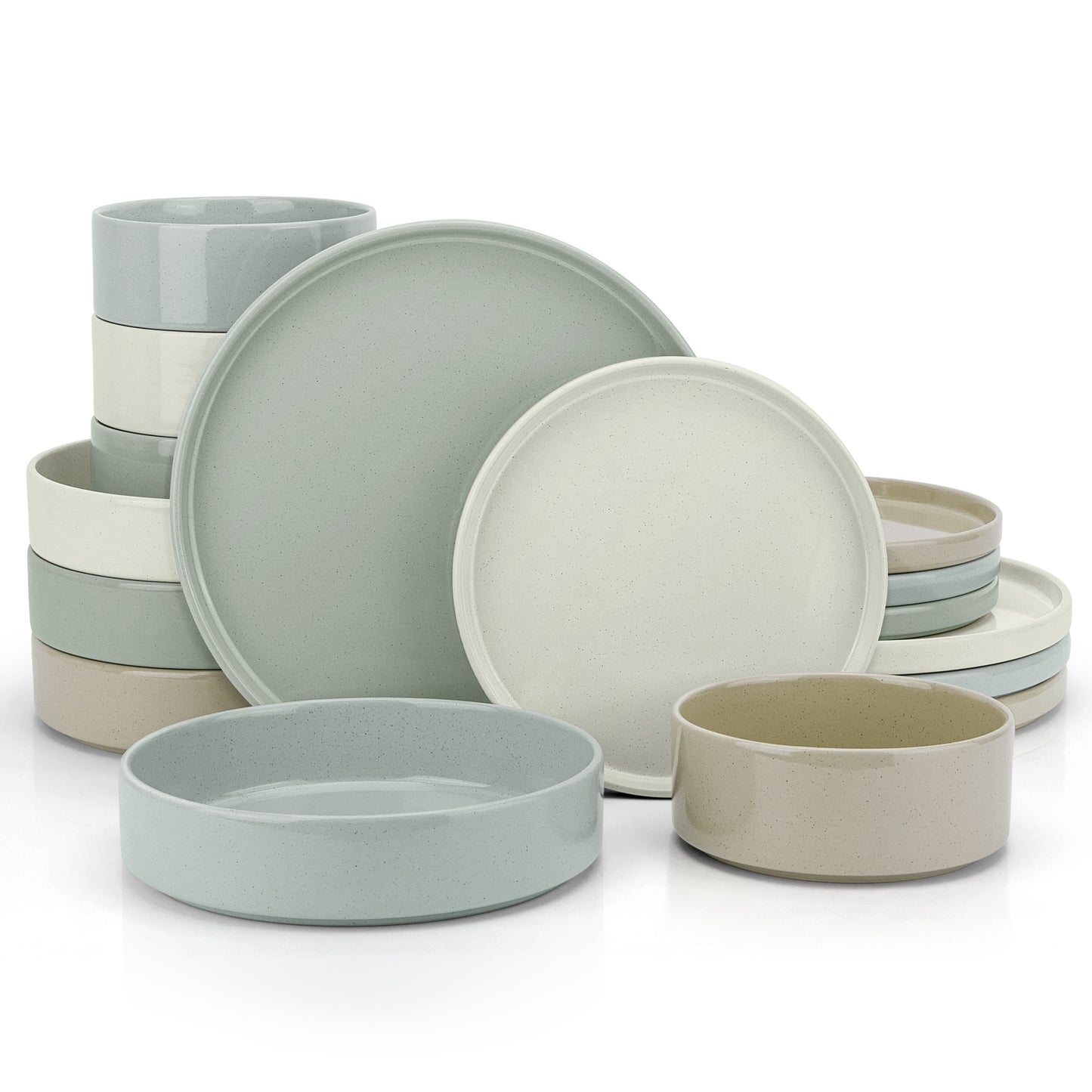 Vesteel 16 Pieces Dinnerware Sets, Premium Stoneware Dishes Set for 4, Speckled Plates and Bowls Set for Home Restaurant, Microwave and Dishwasher Safe - Multi-Color