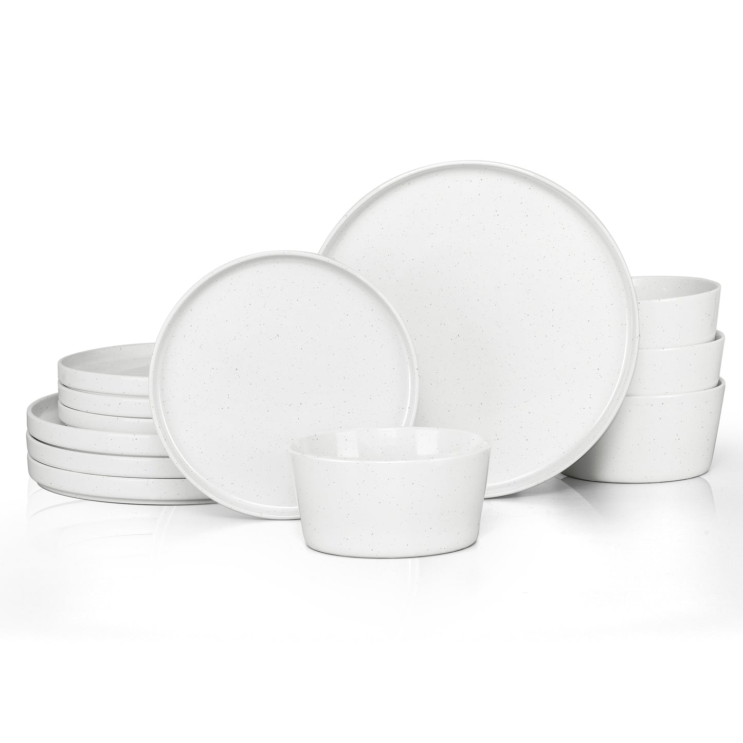 Vesteel Dinnerware Sets for 4, 12Pcs Stoneware Plates and Bowls Sets, Elegant Tableware set for Home Restaurant, Chip & Scratch Resistant Dishes Set , Speckle White