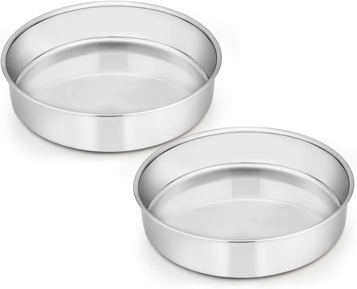 Vesteel 8 inch Cake Pan Set of 2, Stainless Steel Round Layer Cake Baking Pans, Non-Toxic & Healthy, Mirror Finish & Dishwasher Safe
