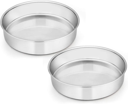 Vesteel 8 inch Cake Pan Set of 2, Stainless Steel Round Layer Cake Baking Pans, Non-Toxic & Healthy, Mirror Finish & Dishwasher Safe