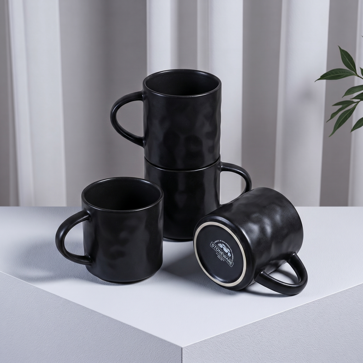 Onader 14OZ Coffee Mugs Set of 4, Stoneware Tea Cup Set with Handle, Premium Glaze Cups for Latte/Cocoa/Cappuccino, Dishwasher & Microwave Safe - Matte Black