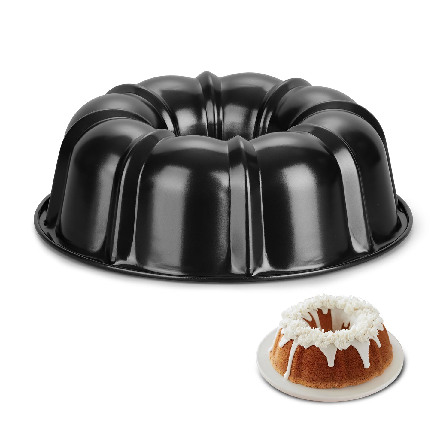 Vesteel 10 inch Bundt Cake Pan, Non-Stick Pan for Baking Brownie Flan Meatloaf, Carbon Steel Bakeware with Tube for Birthday Wedding Christmas Events, Heavy Duty & Durable - Black