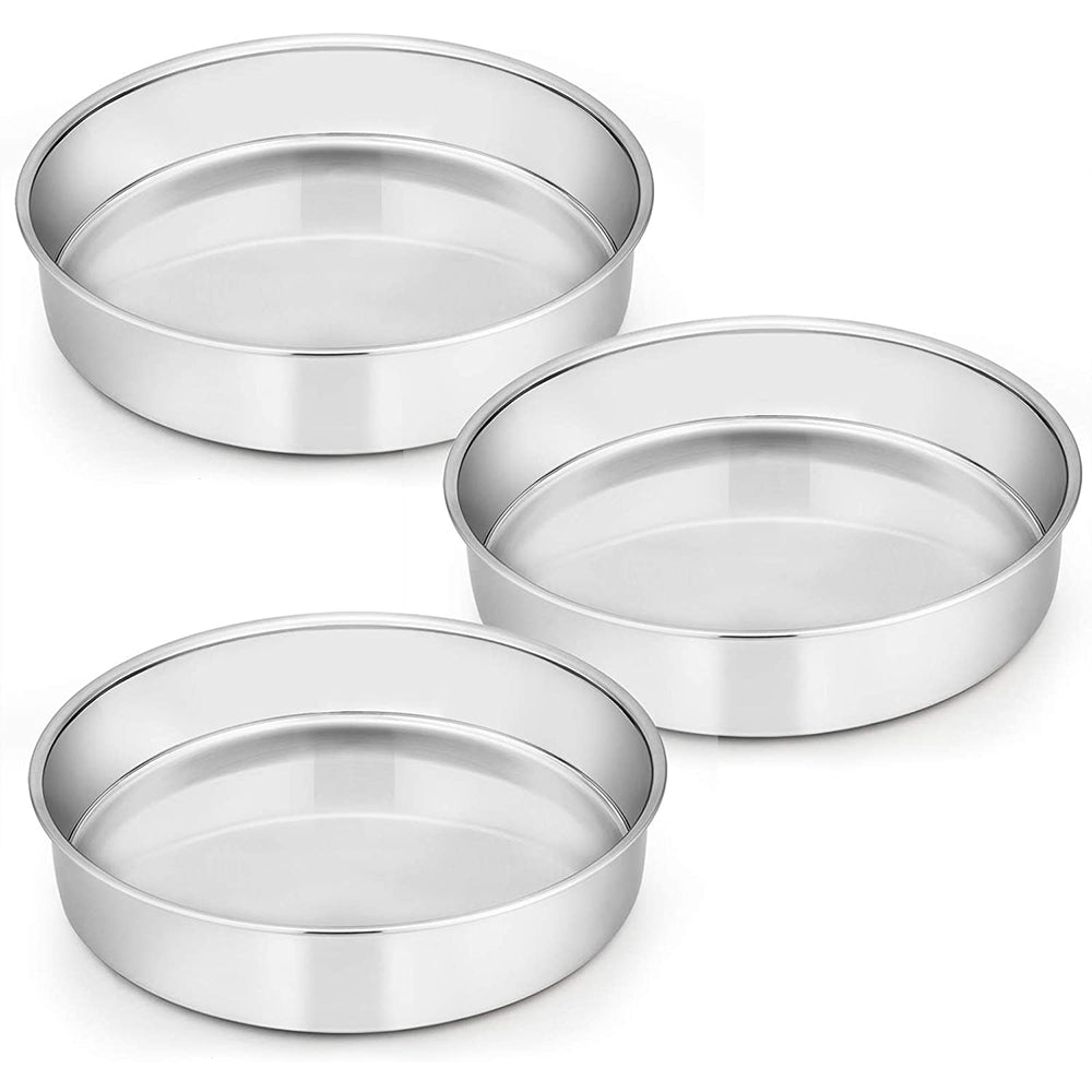 Vesteel 10 inch Cake Pan Set of 3, Stainless Steel Round Layer Cake Baking Pans Birthday Cake Pan, Mirror Finish & Dishwasher Safe