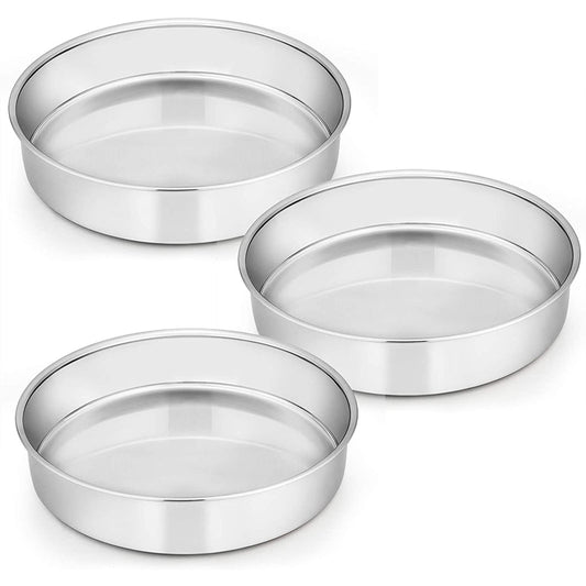 Vesteel 10 inch Cake Pan Set of 3, Stainless Steel Round Layer Cake Baking Pans Birthday Cake Pan, Mirror Finish & Dishwasher Safe
