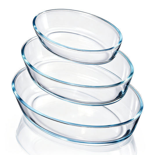 Vesteel 3-Piece Glass Baking Dish Set, Oval Baking Tray for Oven, Non-Stick Glass Bakeware Set Kitchen Casserole Dishes for Prepping and Baking, Heat-Resistant & Oven Freezer Dishwasher Safe