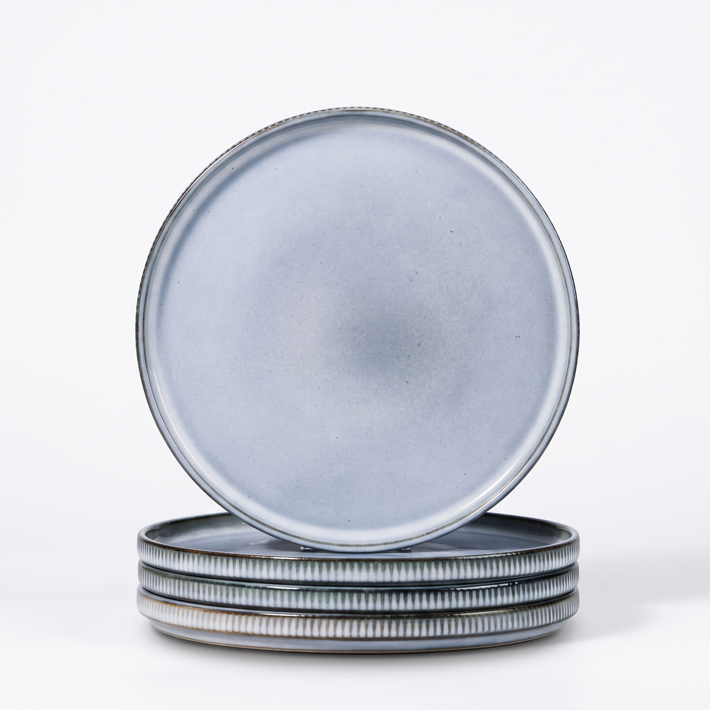 Vesteel Salad Plate for 4, 8 inch Stoneware Dinner plates with Textured Stripes, 4-Piece Ceramic Kitchen Plates for Dessert Salad, Dishwasher Safe & Microwave Safe, Smoky Blue