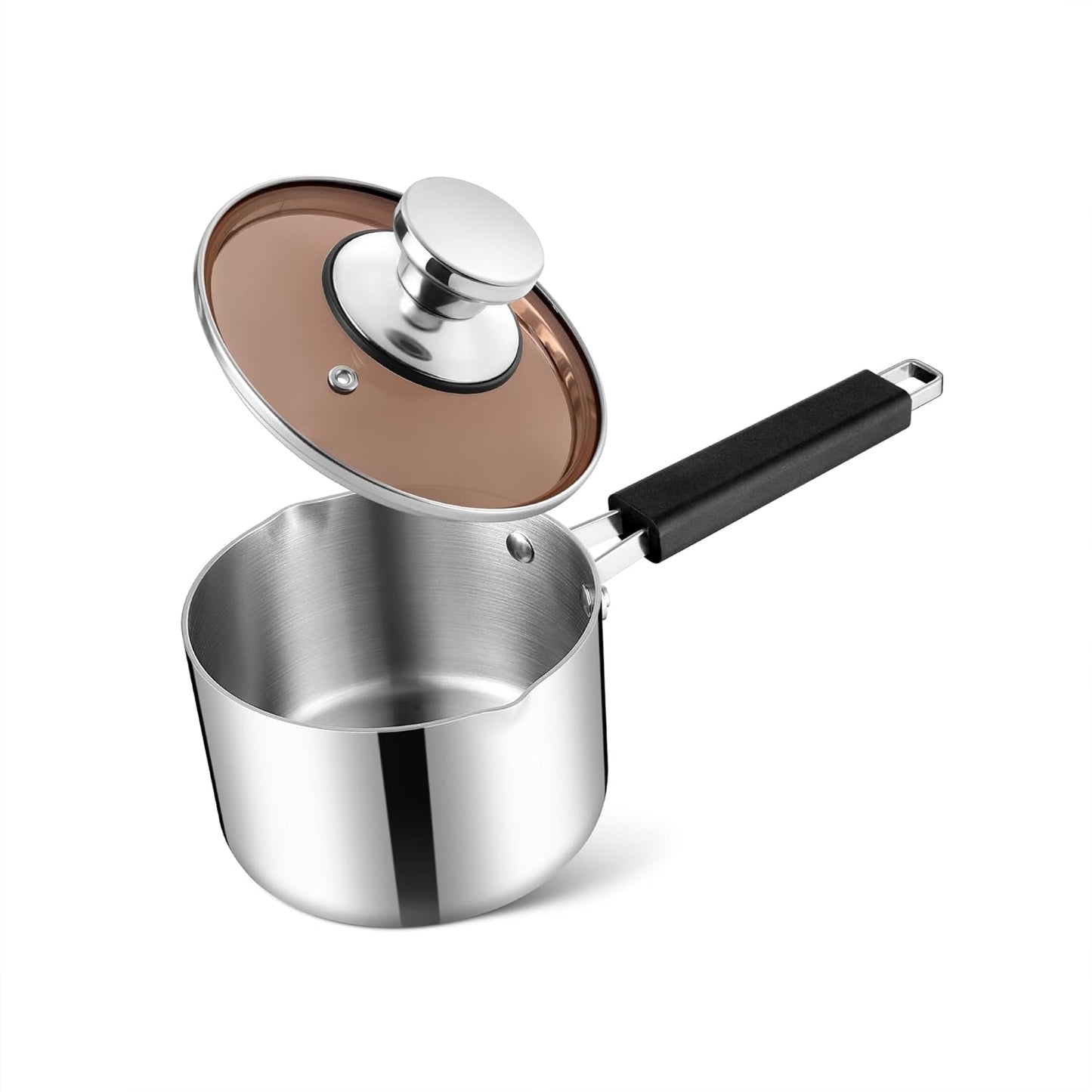 Vesteel 1QT Sauce Pan with Lid, Tri-Ply Stainless Steel Saucepan Milk Pan, Small Kitchen Induction Pots Cooking Pot with Pour Spout for Cooking Boiling Simmering, Heat-Proof Handle & Dishwasher Safe