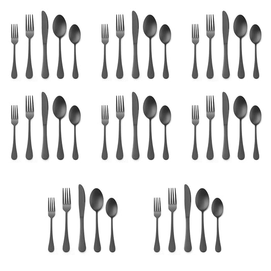 Vesteel 40 Piece Matte Black Silverware Set, Stainless Steel Black Flatware Cutlery Set for 8, Fancy Kitchen Utensil Tableware Set - Satin Finish