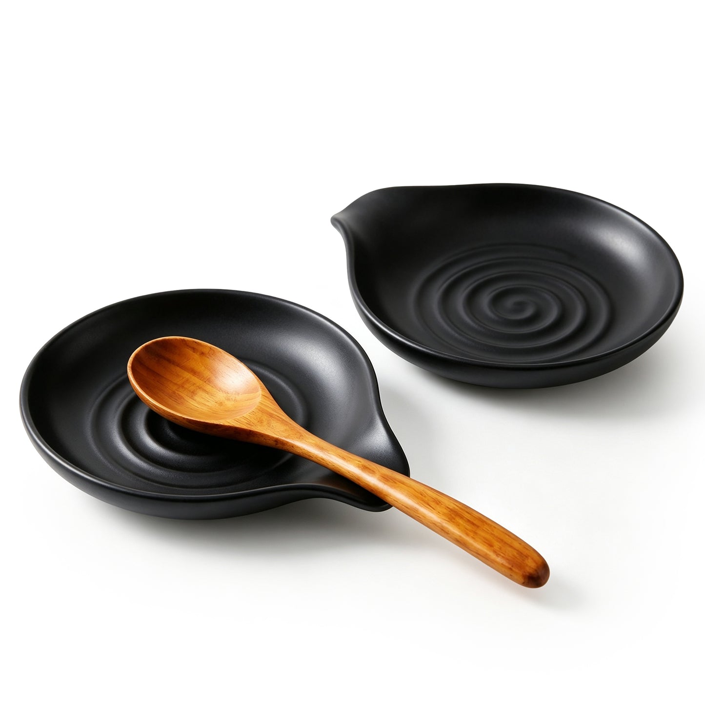 Onader 2-Piece Spoon Rest, 5" Ceramic Spoon Holder for Kitchen Utensils Soup Ladle Slotted Turner Spatula, Cooking Utensil Rest for Kitchen Countertop, Matte Black