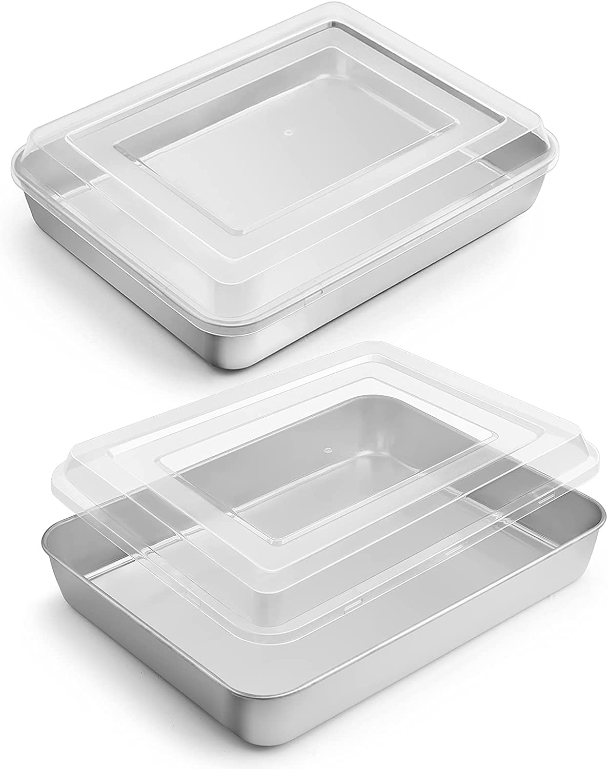 Toaster Oven Baking Pan with Lid, Vesteel 10.4”x 8”x 2” Stainless Steel Rectangle Sheet Cake Pans with Covers, Small Bakeware for Cakes Brownies Casseroles, Non-toxic & Dishwasher Safe