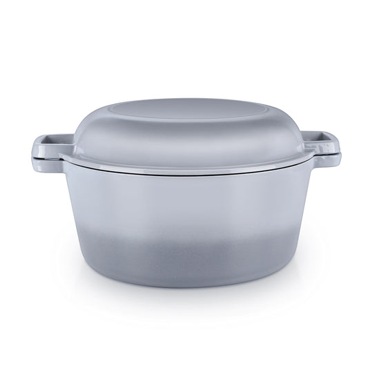 Vesteel 2-in-1 Enameled Cast Iron Dutch Oven with Skillet Lid, 5 Quart Dutch Oven Pot Cookware with Handles for Grilling, Stewing - Grey