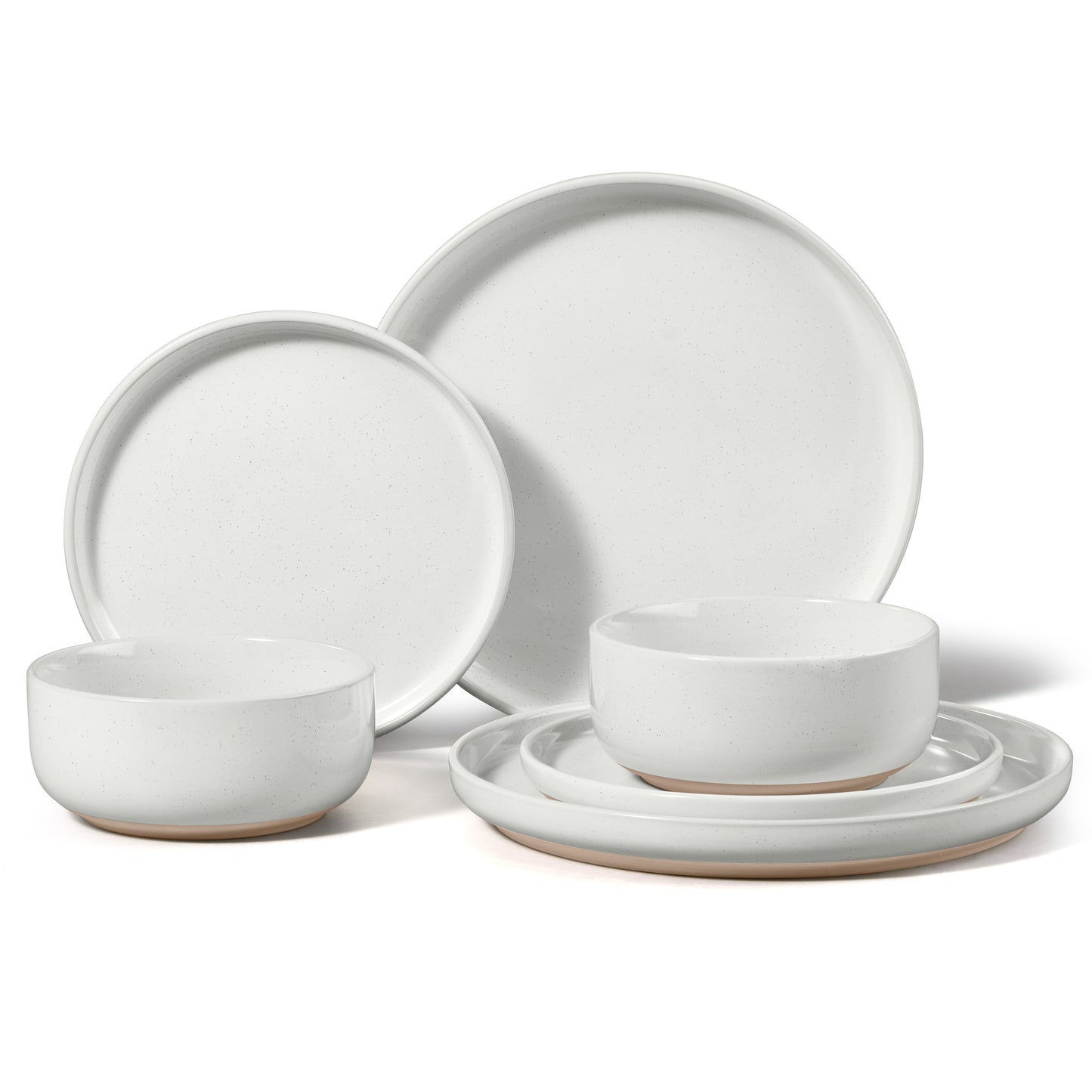 Vesteel Stoneware Dinnerware Sets for 2, 6 Pieces Ceramic Plates and Bowls Sets, Elegant Dishes with Rustic Terracotta Base, Dishwasher & Microwave Safe, Scratch Resistant, Speckled White