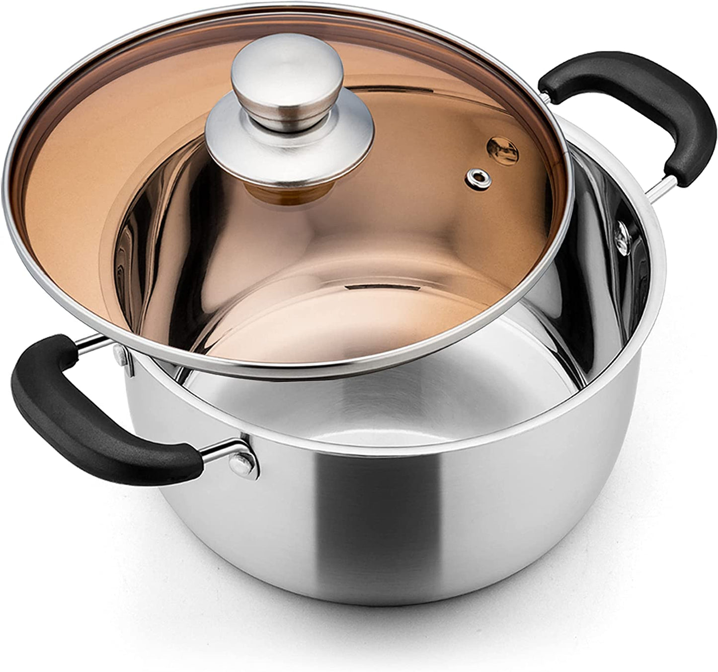 VeSteel 4 Quart Stock pot with Lid, Stainless Steel Soup Pasta Pot, Heat-Proof Double Handles - Dishwasher Safe
