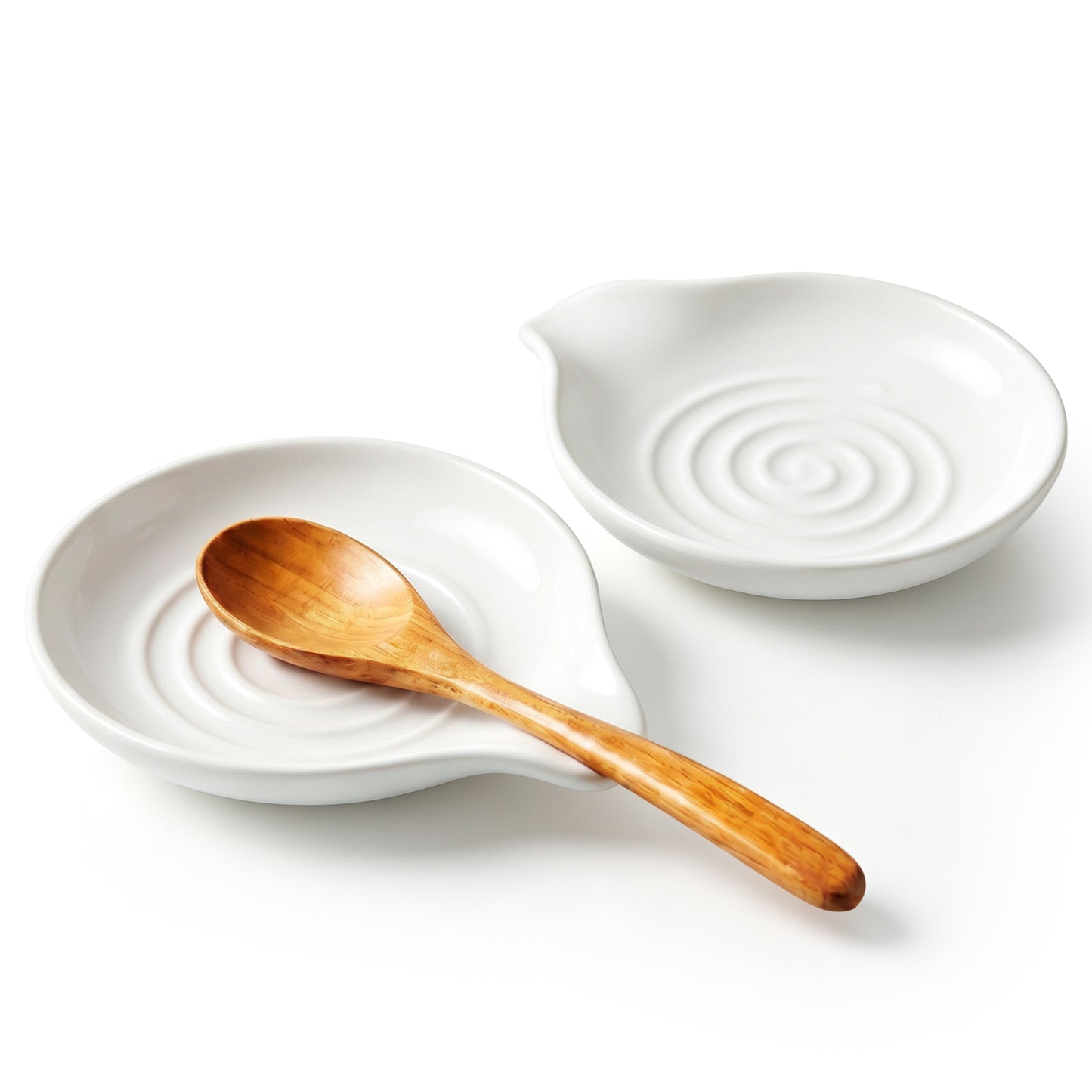Onader 2-Piece Spoon Rest, 5" Ceramic Spoon Holder for Kitchen Utensils Soup Ladle Slotted Turner Spatula, Cooking Utensil Rest for Kitchen Countertop, Seashell White