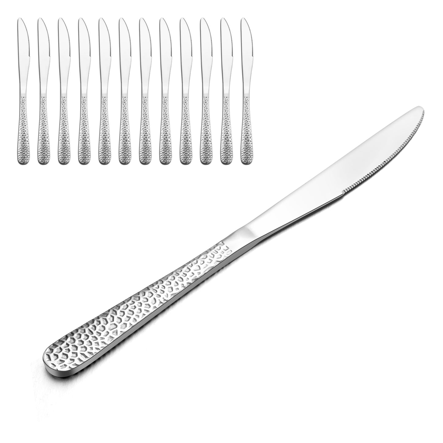 Vesteel 12-Piece Dinner Knives Set, 8.9 inch Stainless Steel Hammered Table Cutlery Knife Set, Mirror Finish & Dishwasher Safe
