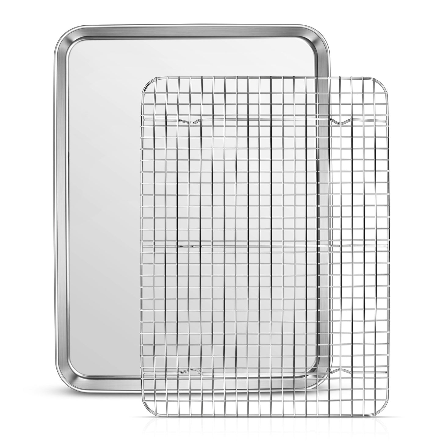 Vesteel Baking Sheet and Rack Set, Stainless Steel Extra Large Rectangle Baking Cookie Sheet Oven Tray and Cooling Grid Rack - 17.7" x 13" x 1"