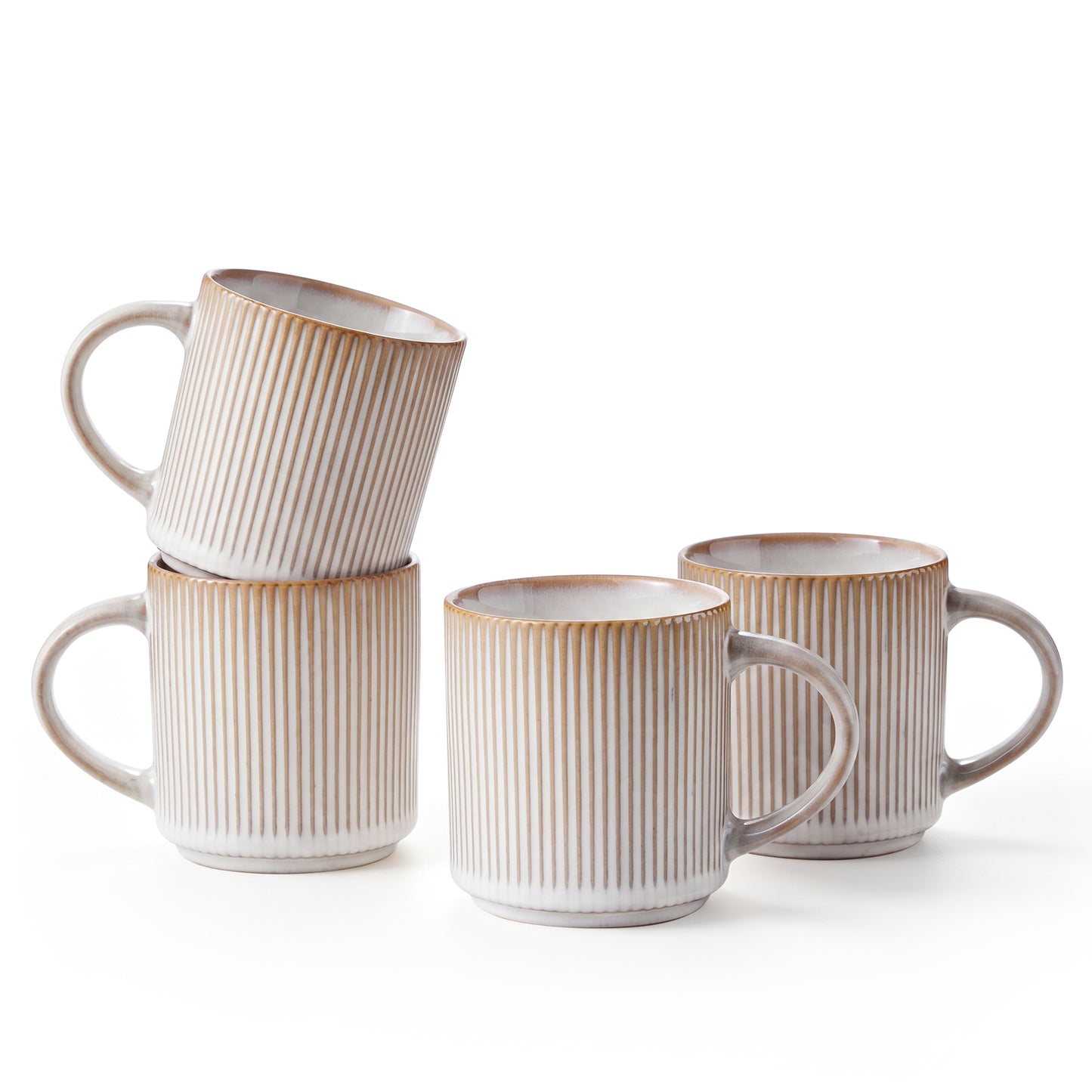 Onader 4-Pieces Coffee Mugs Set, Water Cups with Large Handle, 12 oz Ceramic Mugs Suitable for Tea Milk Latte, Stain-Resistant & Microwave Safe, Beige