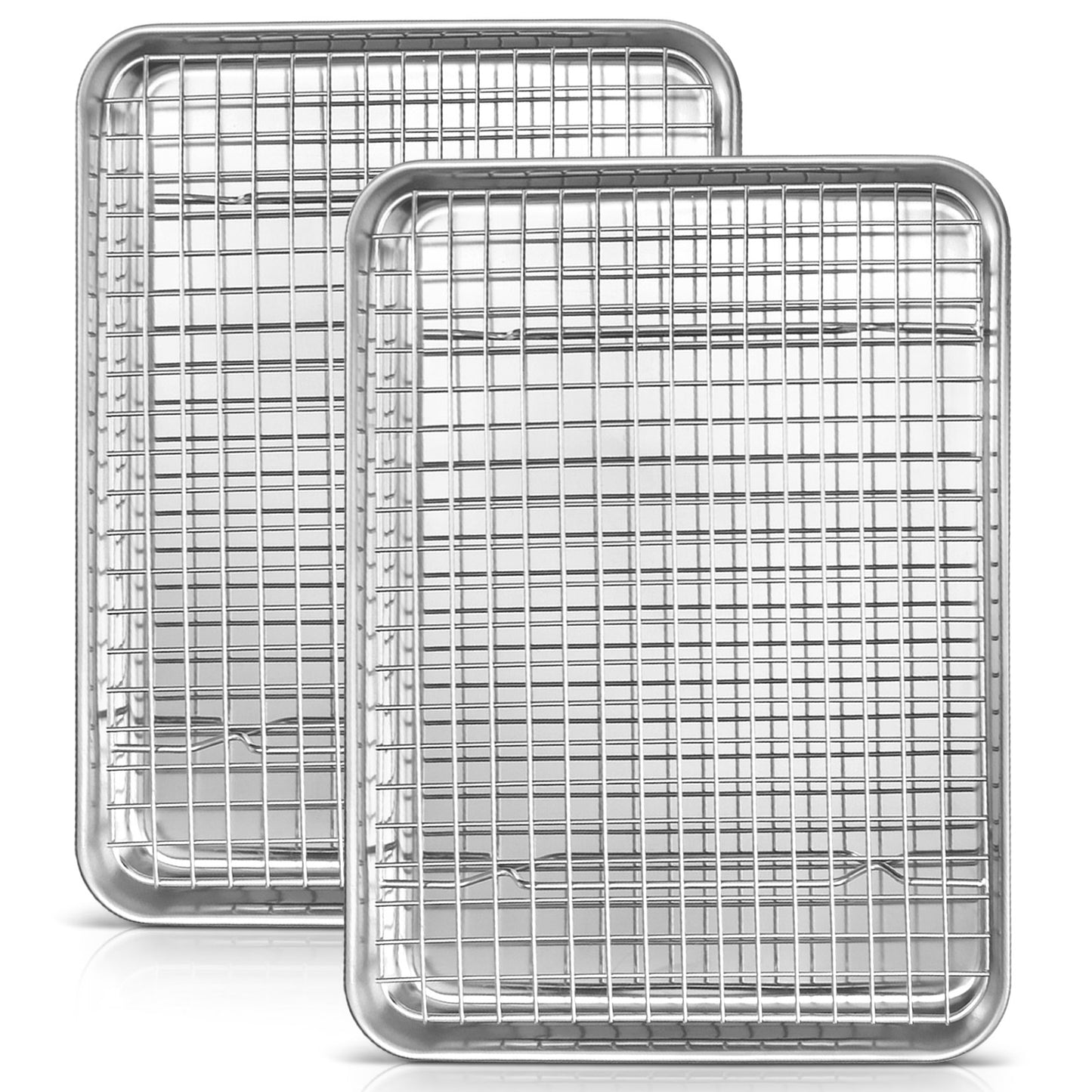 Vesteel 12.5 inch Baking Pan with Rack Set (2 Pans & 2 Racks), Stainless Steel Quarter Size Toaster Oven Tray with Cooling Rack, Heavy Gauge & Dishwasher Safe