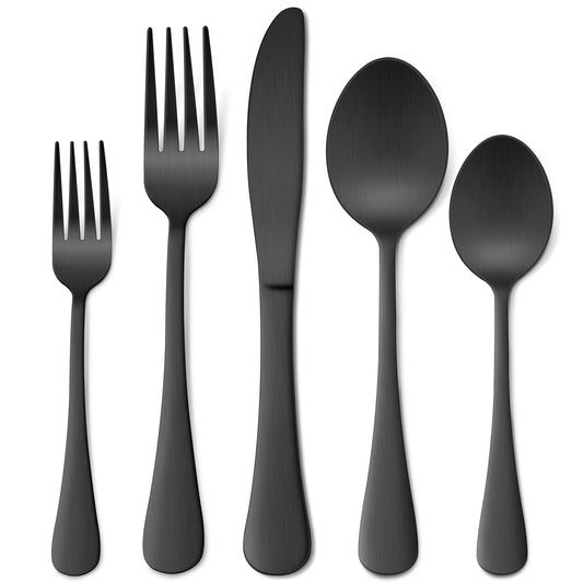 Vesteel 20 Piece Stainless Steel Matte Black Silverware Flatware Cutlery Set for 4, Satin Finish & Dishwasher Safe