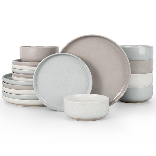 Vesteel 18-Piece Dinnerware Set, Ceramic Plates and Bowls Set for 6, Speckled Stoneware Dishes Set for Family, Microwave & Dishwasher Safe - Multi-Color