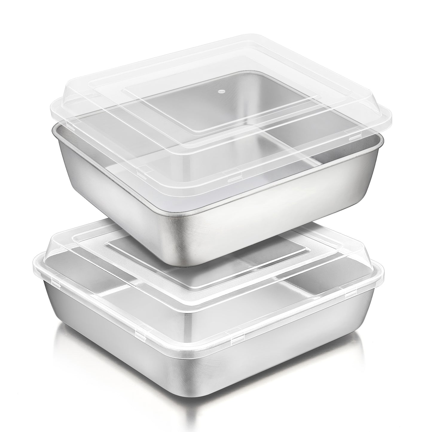 9 inch Square Cake Pan with Lid, Vesteel Non-Stick Stainless Steel Rectangle Brownies Baking Pan Set of 4, Non-Toxic & Warp Resistant, Rust Free & Dishwasher Safe (2 Pans + 2 Lids)