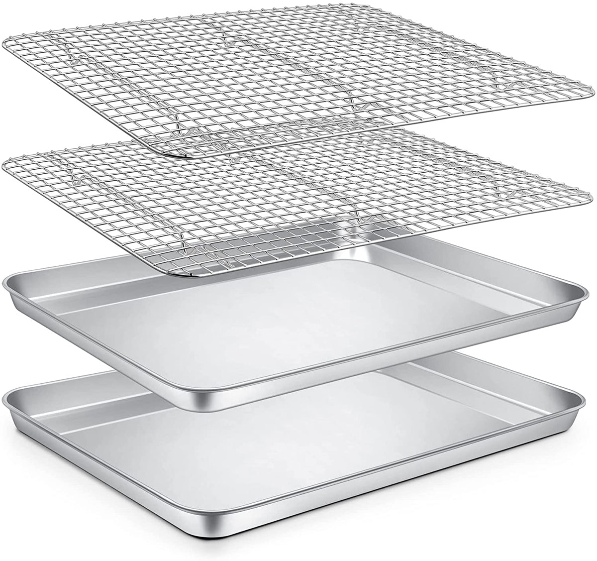 VeSteel Baking Sheets and Racks Set, Stainless Steel Rectangle Baking Sheet Oven Tray and Cooling Grid Rack for Cookies Meats, Size 16 x 12 x 1 Inch