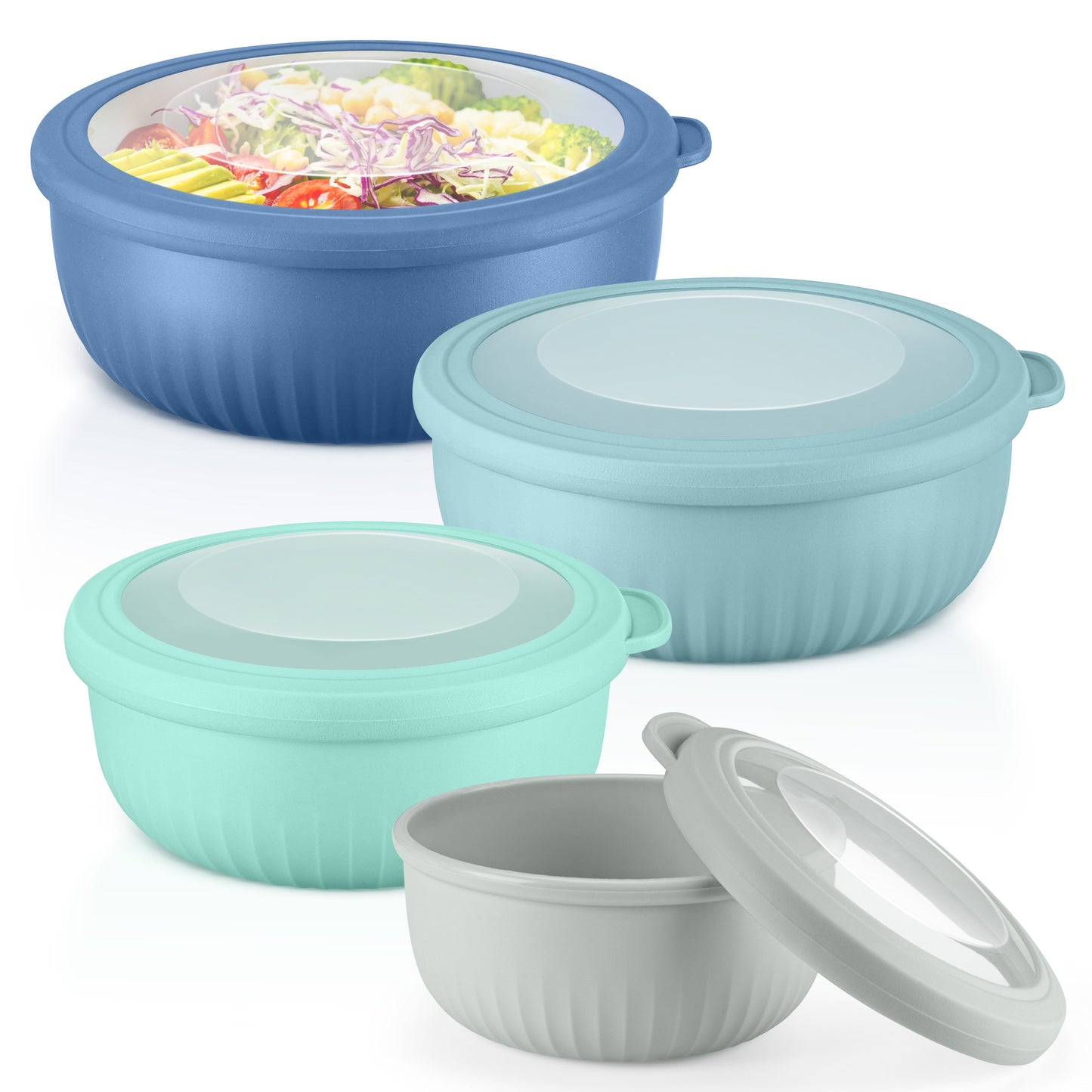 Vesteel 8Pcs Mixing Bowl Set with Lids, Nesting Plastic Bowls for for Mixing Serving Preparing Storage, Kitchen Prep Bowls, Dishwasher Safe, Dark Blue
