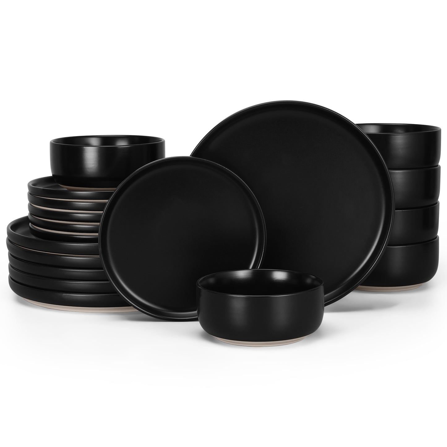 Vesteel 18-Piece Dinnerware set, Ceramic Plates and Bowls set for 6, Speckled Stoneware Dishes Set for Family, Microwave & Dishwasher Safe - Matte Black