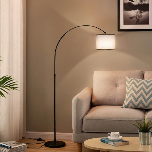Vesteel Floor Lamp, Dimmable Tall Lamp 3 Color Temperature, Modern Standing Lamp with Adjustable Hanging Linen Shade, Stable Marble Base for Living Room Bedroom Office, Metal Body & Pedal Switch