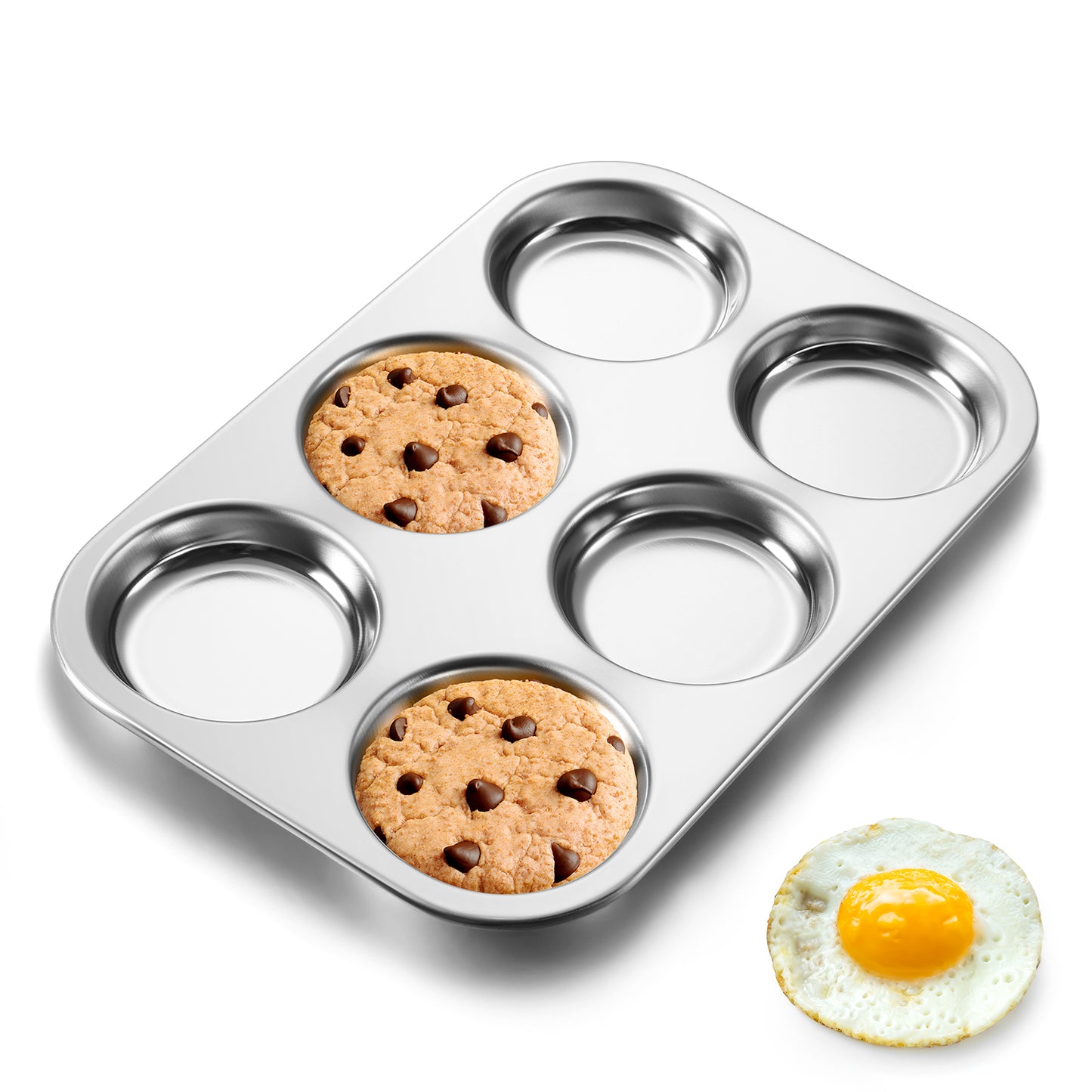 Vesteel 6-Cup Muffin Pan, Stainless Steel Cupcake Pan Metal Muffin Baking Tins for Oven, Non-toxic & Dishwasher Safe