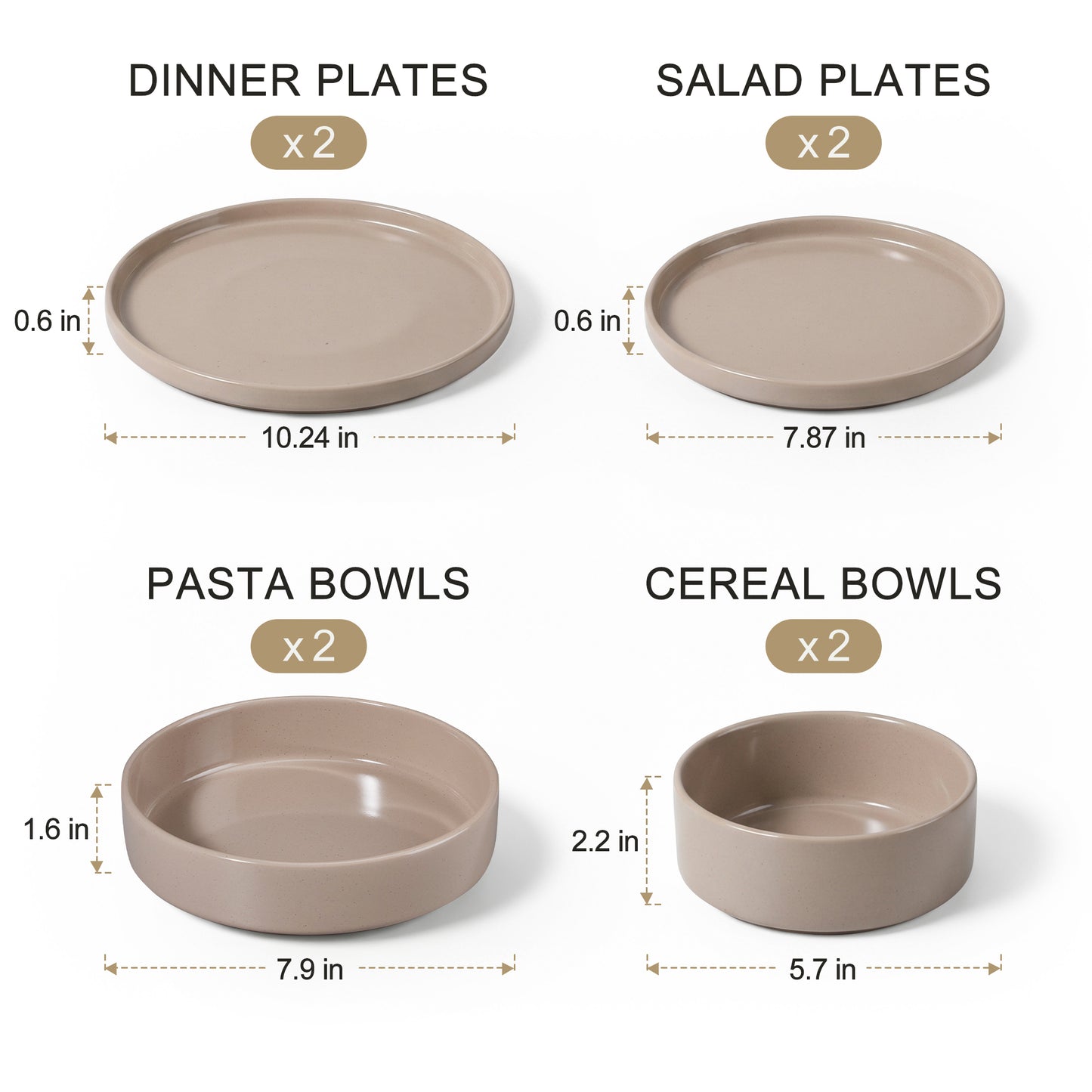 Onader 8-Piece Stoneware Dinnerware Set, Speckled Porcelain Plates and Bowls for the Kitchen, High-Quality Handcrafted Ceramic Dinnerware, Microwave & Dishwasher Safe - Coffee Brown