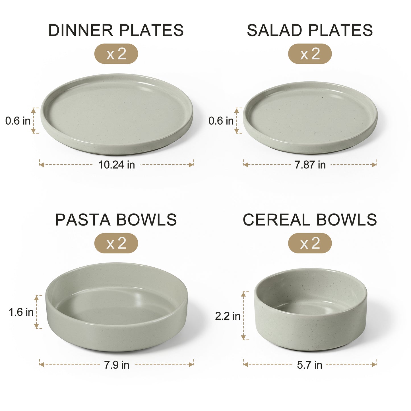 Onader 8-Piece Stoneware Dinnerware Set, Speckled Porcelain Plates and Bowls for the Kitchen, High-Quality Handcrafted Ceramic Dinnerware, Microwave & Dishwasher Safe - Light Green