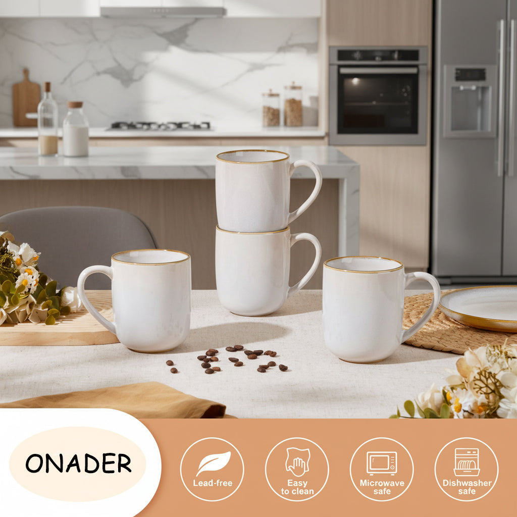 Onader 14OZ Coffee Mugs Set of 4, Stoneware Coffee Mugs Set with Handle, Ceramic Coffee Cups for Latte/Tea/Cappuccino, Dishwasher & Microwave Safe