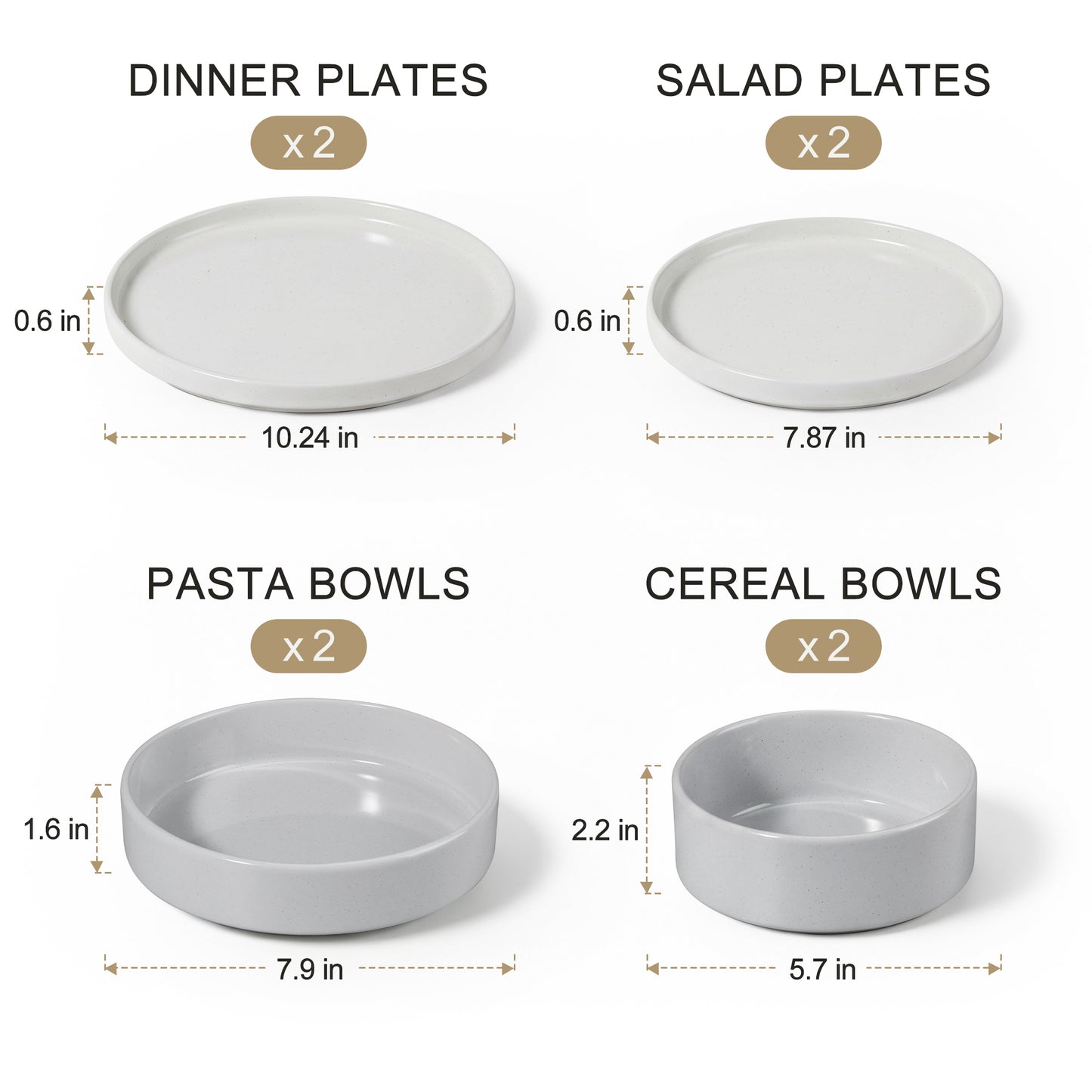 Onader 8-Piece Stoneware Dinnerware Set, Speckled Porcelain Plates and Bowls for the Kitchen, High-Quality Handcrafted Ceramic Dinnerware, Microwave & Dishwasher Safe - Multi - Color