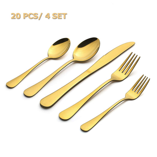 Gold Silverware Set, Vesteel 20 Piece Stainless Steel Flatware Cutlery Set for 4, Mirror Finish & Dishwasher Safe