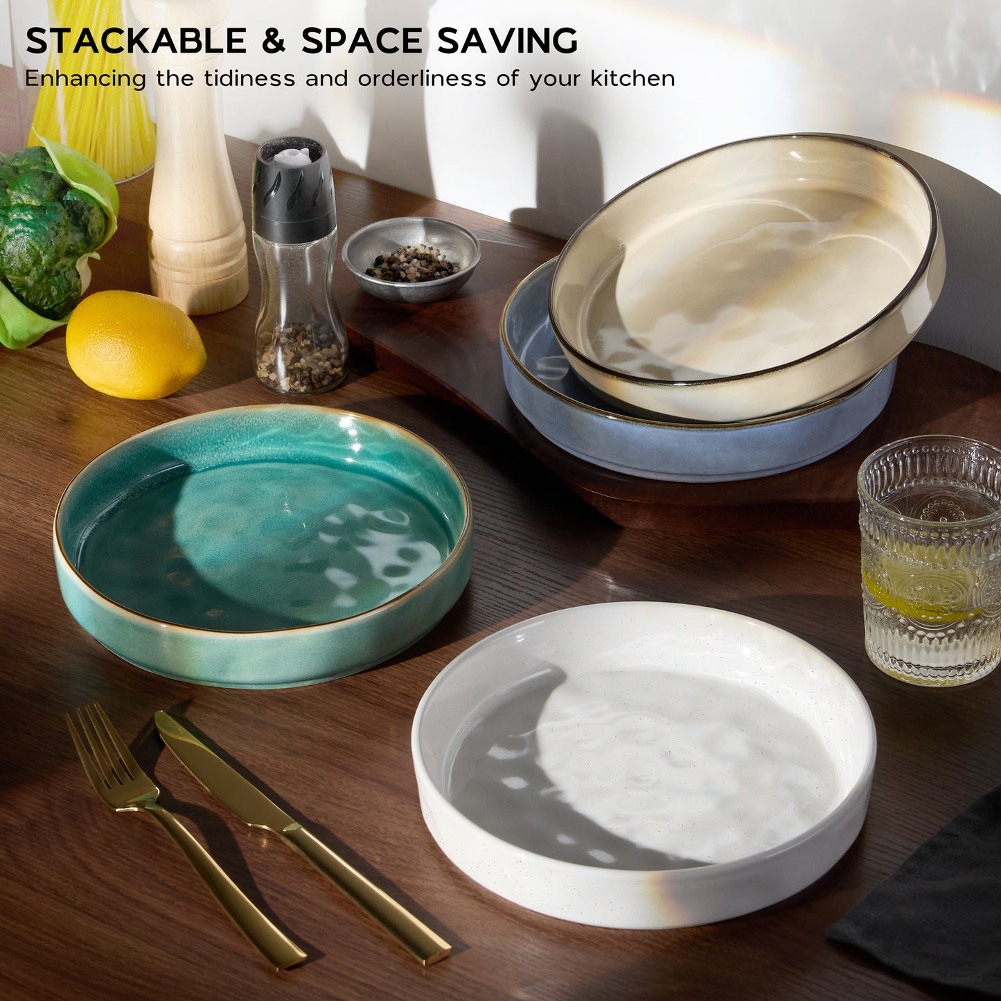 Vesteel Pasta Bowls Set of 4, 30oz Stoneware Salad Bowl, Large Dinner Bowls for Eating Serving Soup Noodle Pasta, Microwave & Dishwasher Safe, Multi-Color