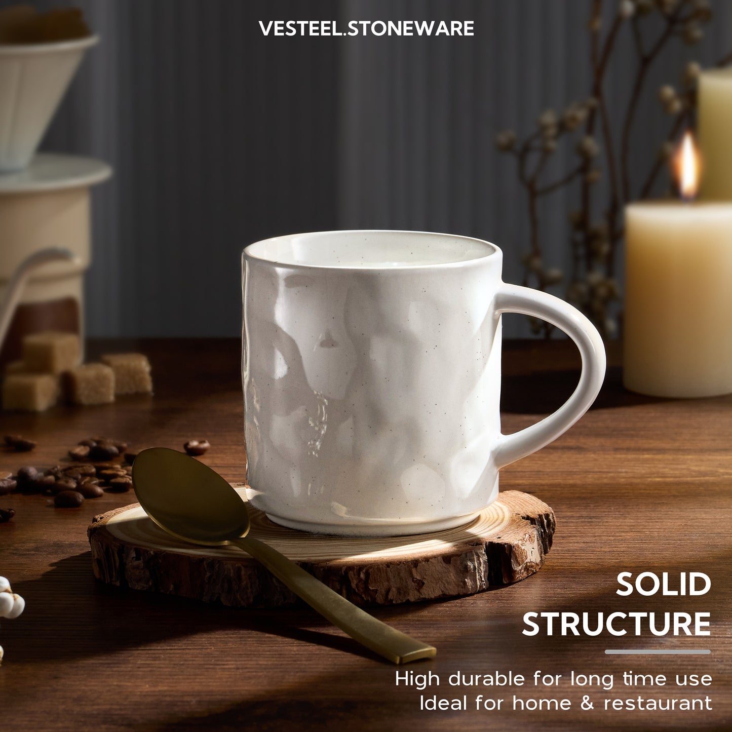 Vesteel Coffee Mugs Set of 4, 16oz Ceramic Coffee Cups with Handle for Men Women, Stoneware Mugs for Tea Latte, Housewarming Wedding Gifts, Speckled White