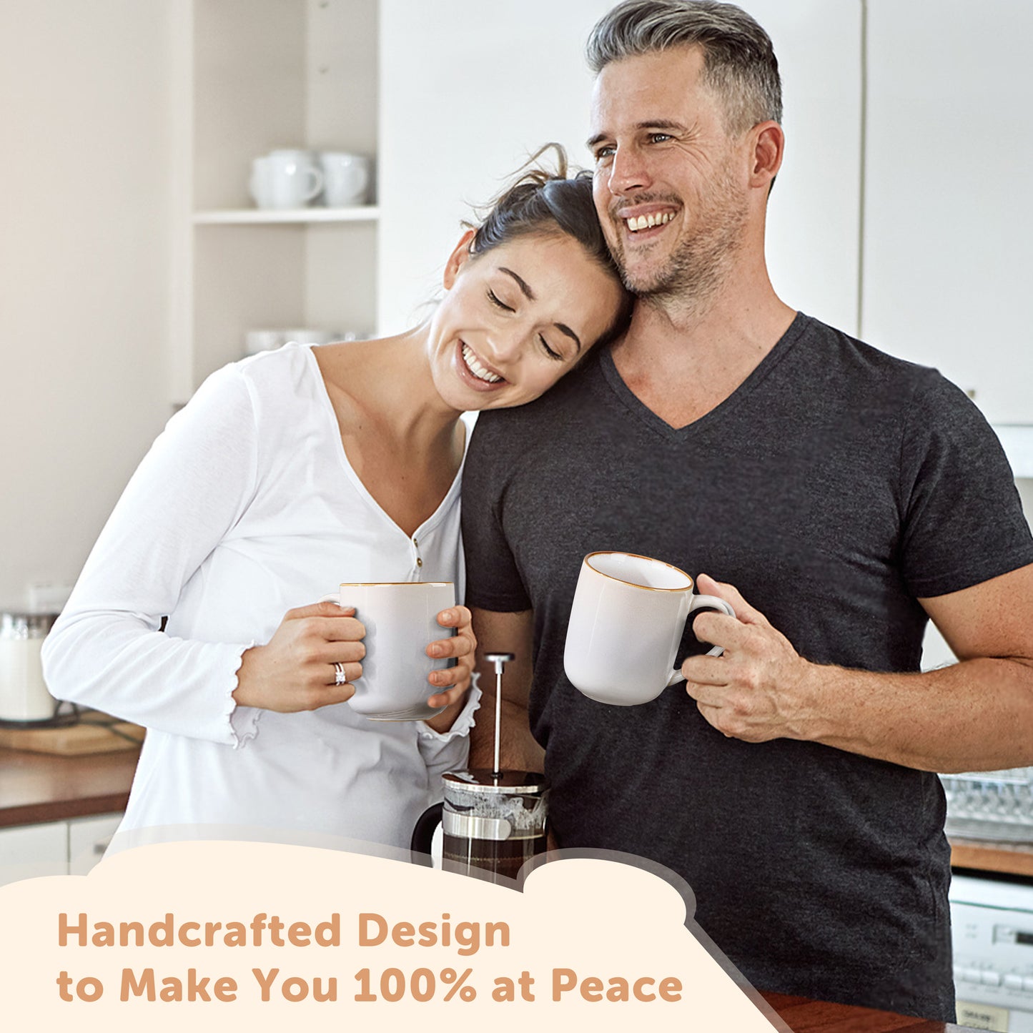 Vesteel Coffee Mug Set of 4, 14oz Ceramic Coffee Cups with Handles, Handmade Reactive Glaze Mugs Set for Tea Milk, Gifts for Man Woman, Seashell White