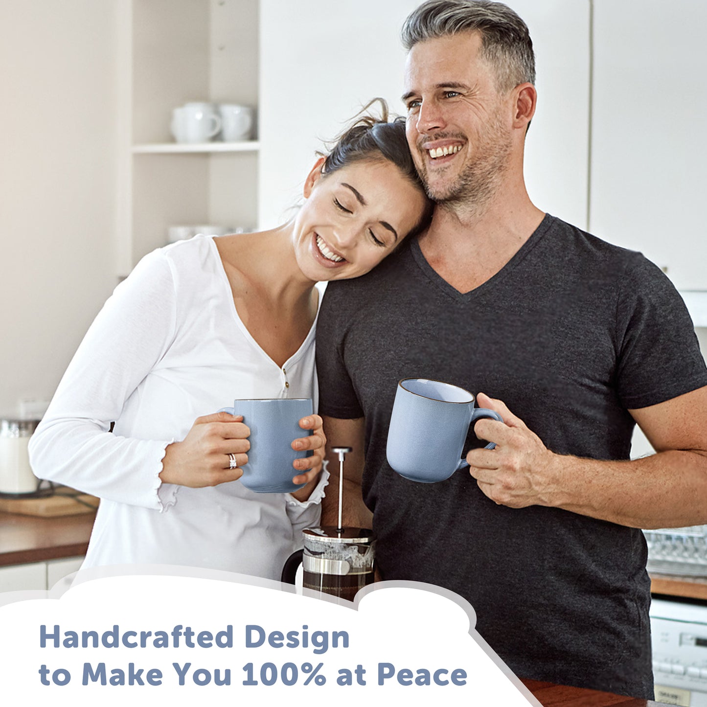 Vesteel Coffee Mug Set of 4, Ceramic Coffee Cups with Handles, 14oz Handmade Reactive Glaze Mugs Set for Coffee Tea Milk, Mug Gifts for Home Office Restaurant, Uranus Blue