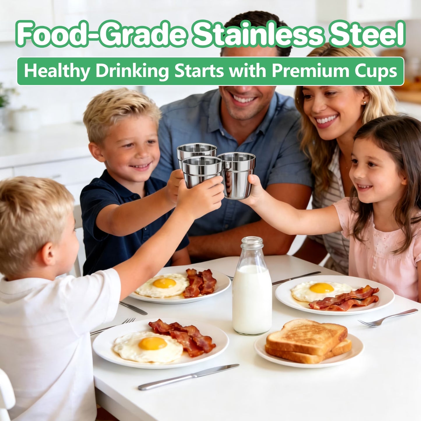 Vesteel 6 Pieces Stainless Steel Cups for Kids, 6 oz Double Wall Metal Drinking Cups, Stackable Tumbler Glasses for Home Restaurant Camping, Mirror Polished & Dishwasher Safe