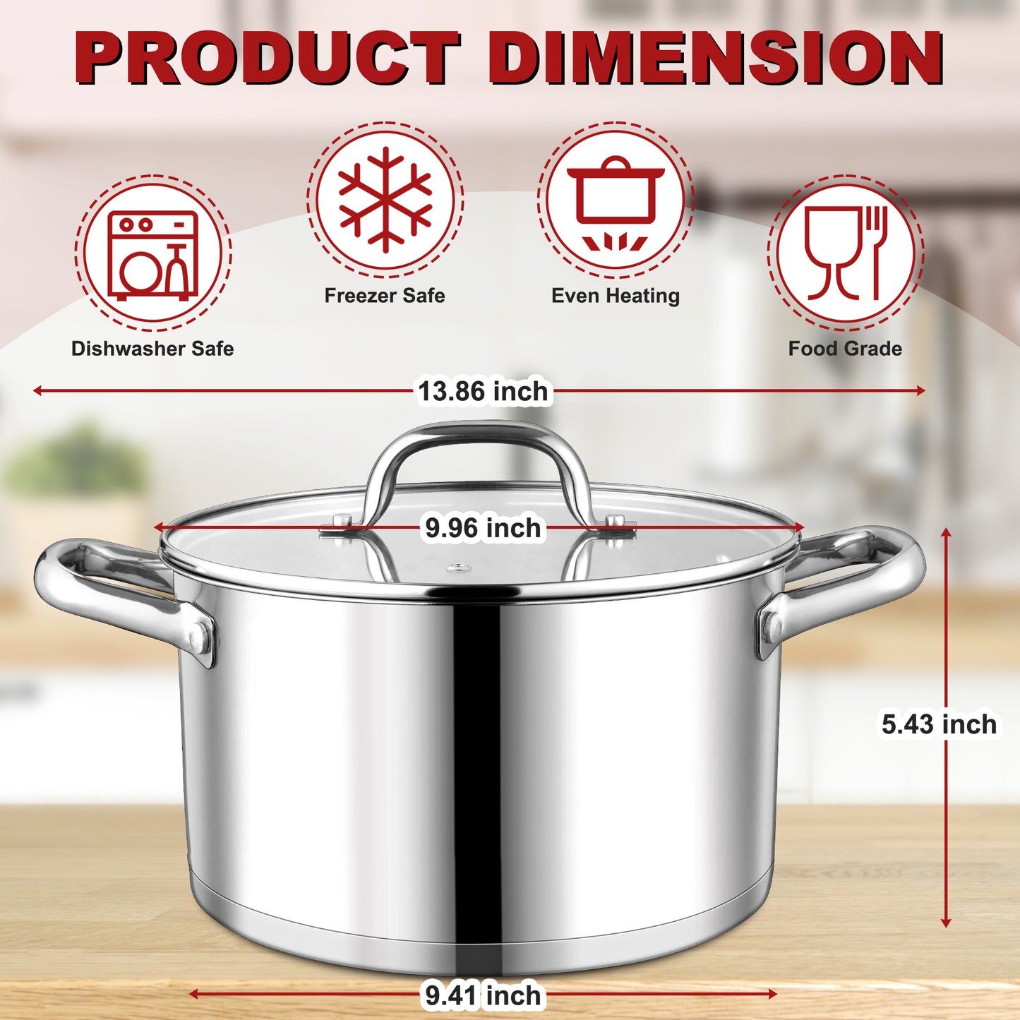 Vesteel 6 QT Stock Pot with Lid, Stainless Steel Cookware for Stewing Simmering, Tri-ply Bottom for Induction Gas Electric Stove, Heavy Duty & Food Grade