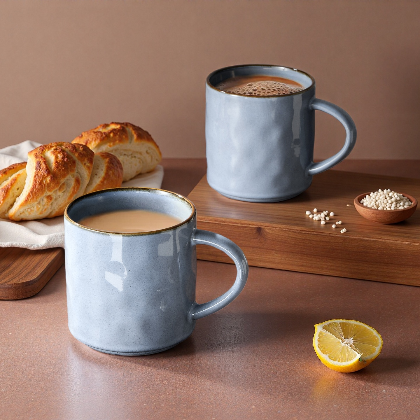 Onader 14OZ Coffee Mugs Set of 4, Stoneware Tea Mug Set with Handle, Ceramic Cups for Latte/Cocoa/Cappuccino, Dishwasher & Microwave Safe - Grey Blue