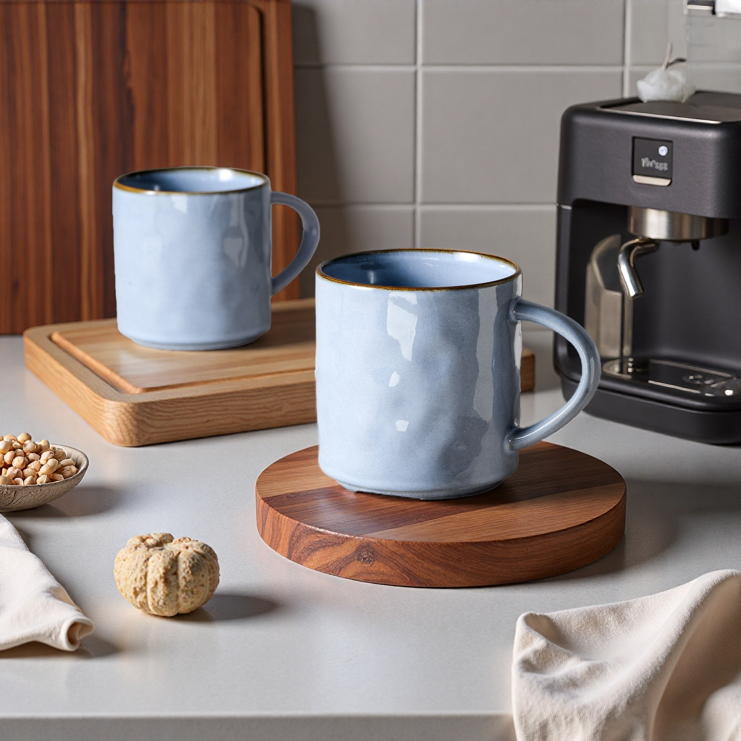 Onader 14OZ Coffee Mugs Set of 4, Stoneware Tea Mug Set with Handle, Ceramic Cups for Latte/Cocoa/Cappuccino, Dishwasher & Microwave Safe - Grey Blue