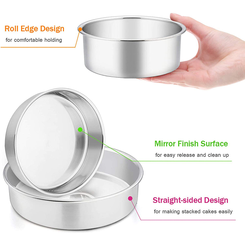 Vesteel Stainless Steel Cake Pan Set of 3 (4/6/8 inch), Small Medium Round Layer Cake Baking Pans for Tier Smash Cake