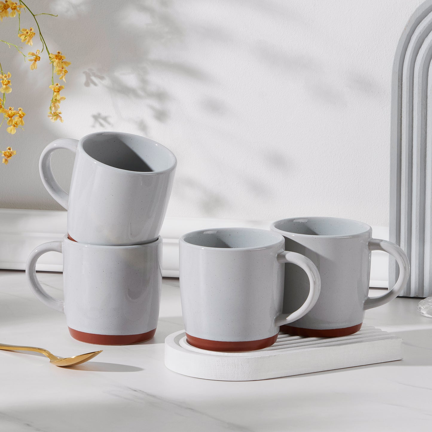 Vesteel Coffee Mugs Set of 4, 12oz Ceramic Coffee Cup with Handle, Modern Stoneware Mugs for Latte, Cappuccino, Cocoa, Dishwasher & Microwave Safe, Light Grey