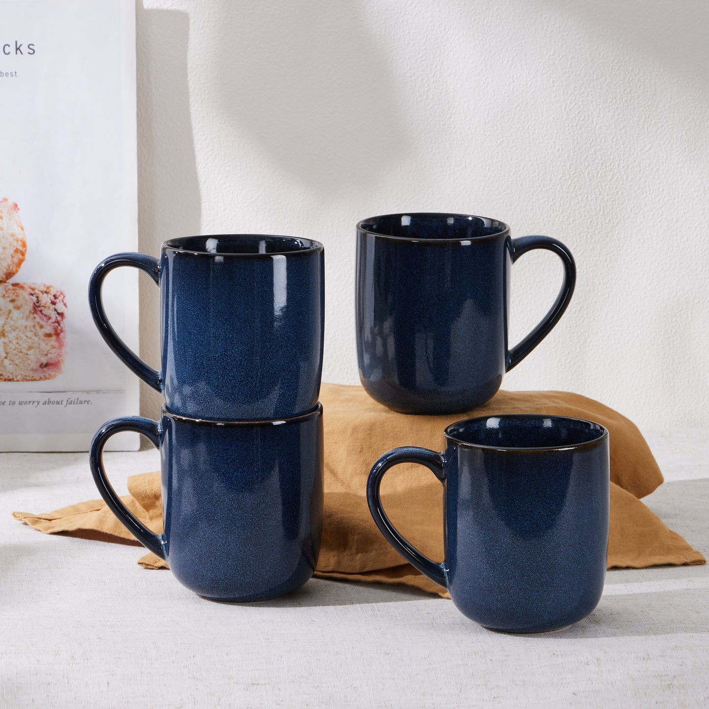 Vesteel Coffee Mug Set of 4, Ceramic Coffee Cups with Handles, 14oz Handmade Reactive Glaze Mugs set for Coffee Tea Milk, Mug Gifts for Home Office Restaurant, Ocean Blue