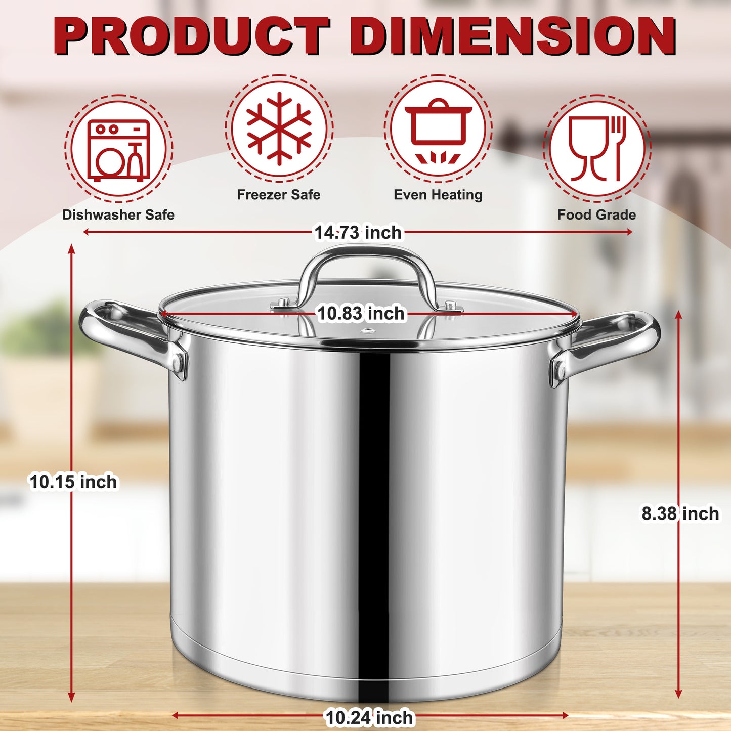 Vesteel 12 QT Stock Pot with Lid, Stainless Steel Large Cookware for Stewing Simmering, Tri-ply Bottom for Induction Gas Electric Stove, Heavy Duty & Food Grade